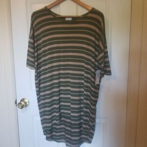 LuLaRoe Green Tan Striped Irma Scoop Neck Tunic Flowy High Low Shirt Size XSmall